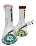 10" 9mm Double Fire Polished Beaker with Worked Color Downstem Water Pipe