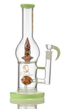 12" Vase with Coral Colors Rocket on Showerhead and Bulged Coin Perc Water Pipe