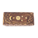 5.5in Carved Wooden Keepsake Box - Floral Celestial Inlay