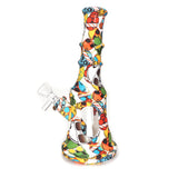 8" Printed Ribbed Silicone Water Pipe with Glass Sides - Skulls