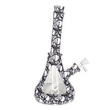 10" Printed Silicone Water Pipe with Glass Sides - Black Skulls