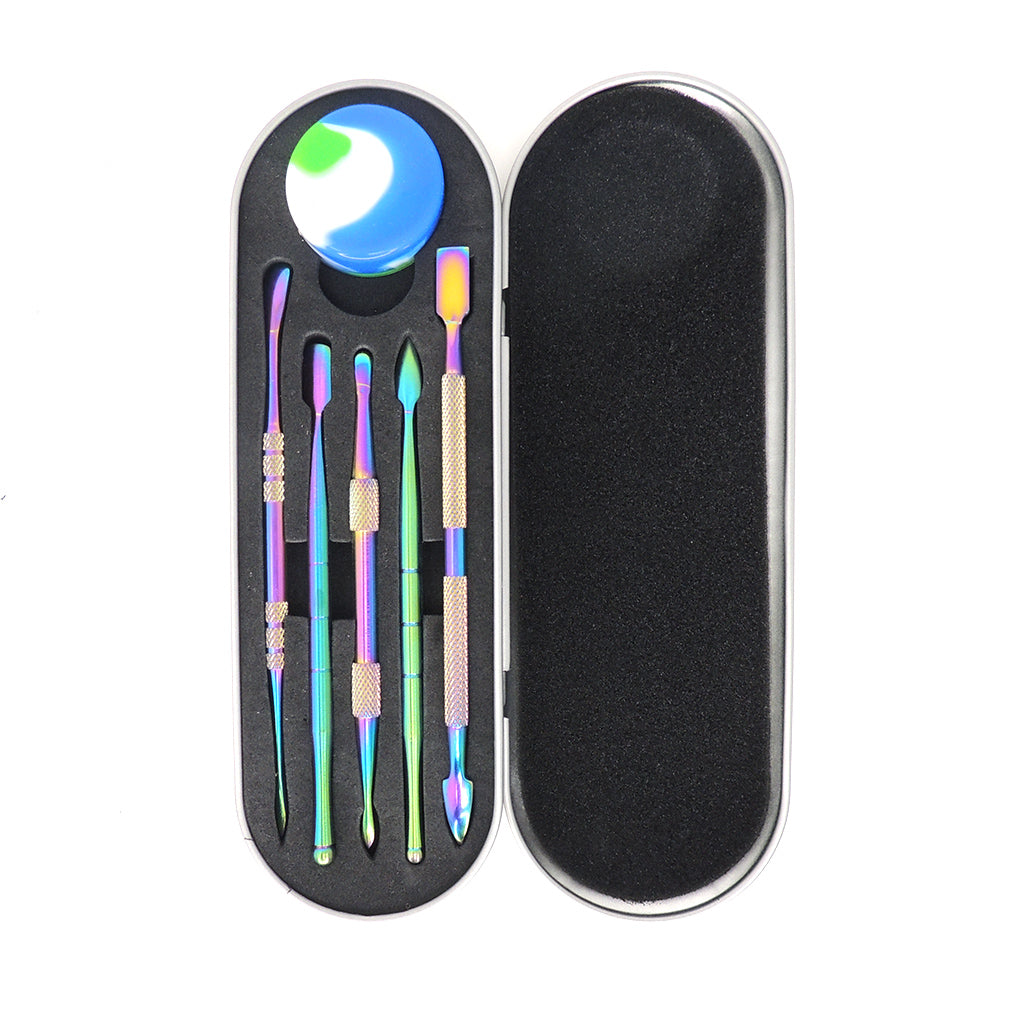 Rainbow 5 Piece Dab Tool Kit with Silicone Wax Container
