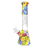 11" Printed Silicone Beaker Water Pipe w/ Glass Perc - Yellow