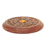 5" Round Wood Carved Stick/Cone Incense Burner - Celtic Cross