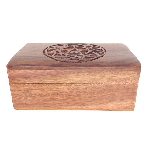 Carved Wooden Keepsake Box - Pentagram in Celtic Cricle