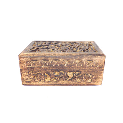 Carved Wooden Keepsake Box - Floral Ornate