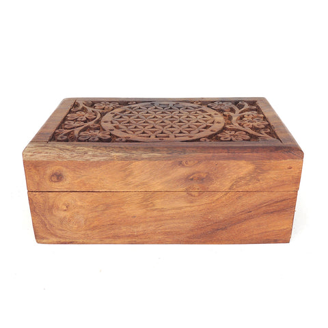 Carved Wooden Keepsake Box - Flower of Life