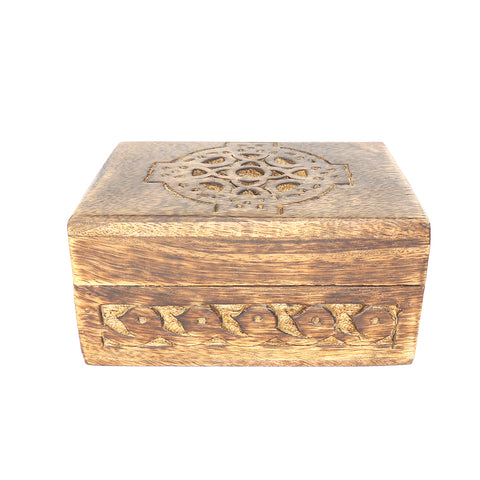 Carved Wooden Keepsake Box - Celtic Cross