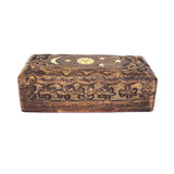 5.5in Carved Wooden Keepsake Box - Floral Celestial Inlay