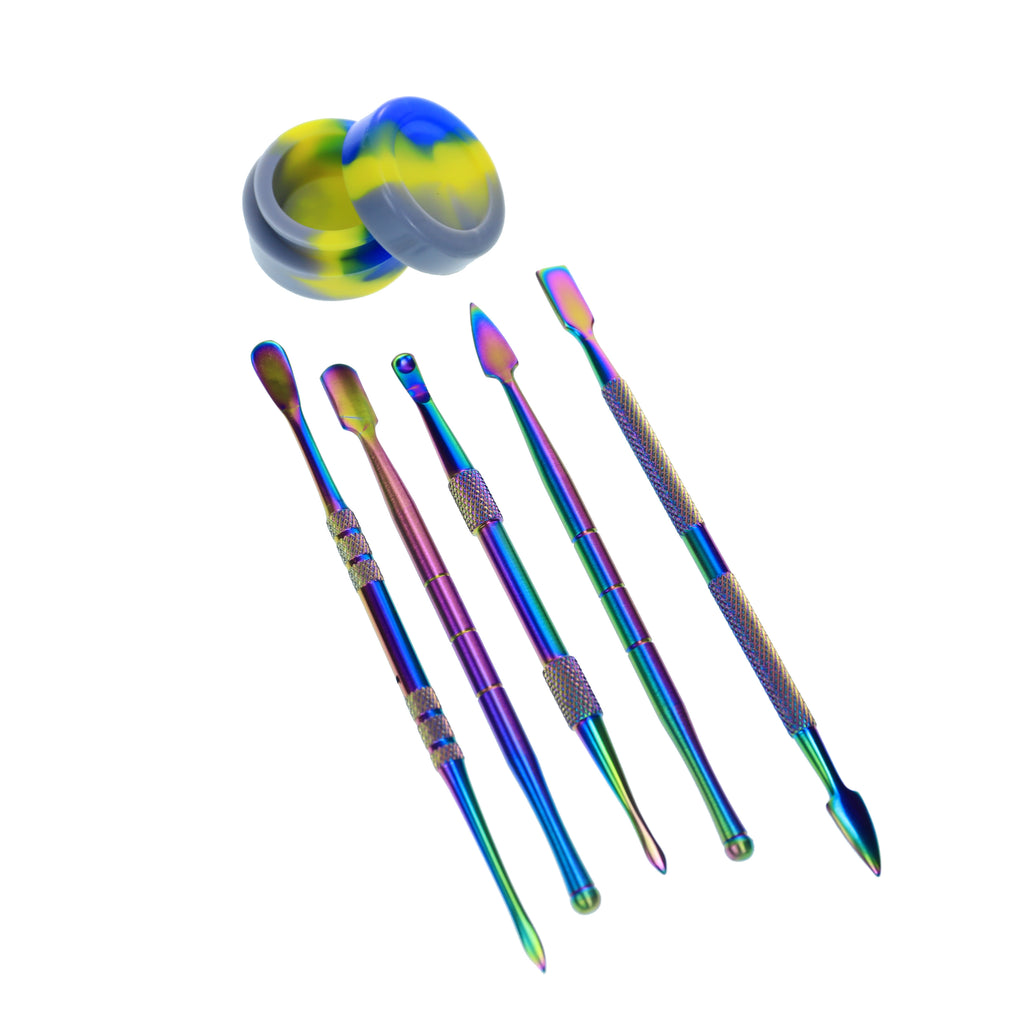 5pc Dab Tool Set w/ Case - Rainbow, Up-N-Smoke