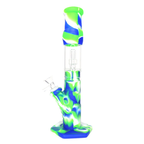 12" Silicone Water Pipe with Glass Perc Straight Tube - Green