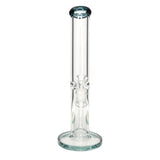 14in 7mm Straight Tube Water Pipe with Ice Pinch Color Mouthpiece and Base Rim - Teal