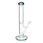 14in 7mm Straight Tube Water Pipe with Ice Pinch Color Mouthpiece and Base Rim - Teal