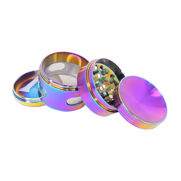 Shiny Rainbow Drum Shaped Herb Grinder 50mm Amsterdam Pattern 4 Part