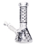8" Beaker Glow in the Dark with Decals All Over - Black Water Pipe