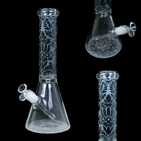 13in Clover WPB-318A Etched Glass Water Pipe - Black