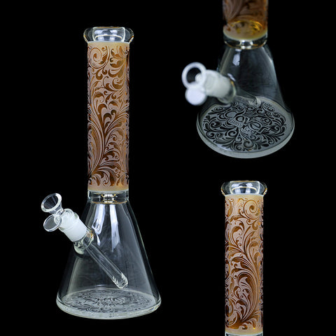 13in Clover WPB-318B Etched Glass Water Pipe - Amber
