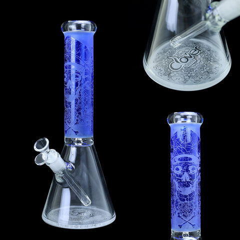 13.5in Clover WPB-318C Etched Glass Water Pipe - Blue